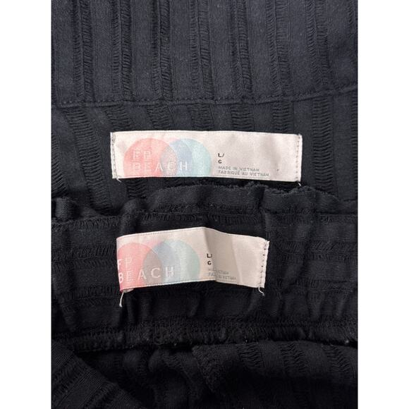 Free People Beach Pacific Set Large Womens Black Ribbed Lounge Semi Sheer 2 Pc - Picture 10 of 11